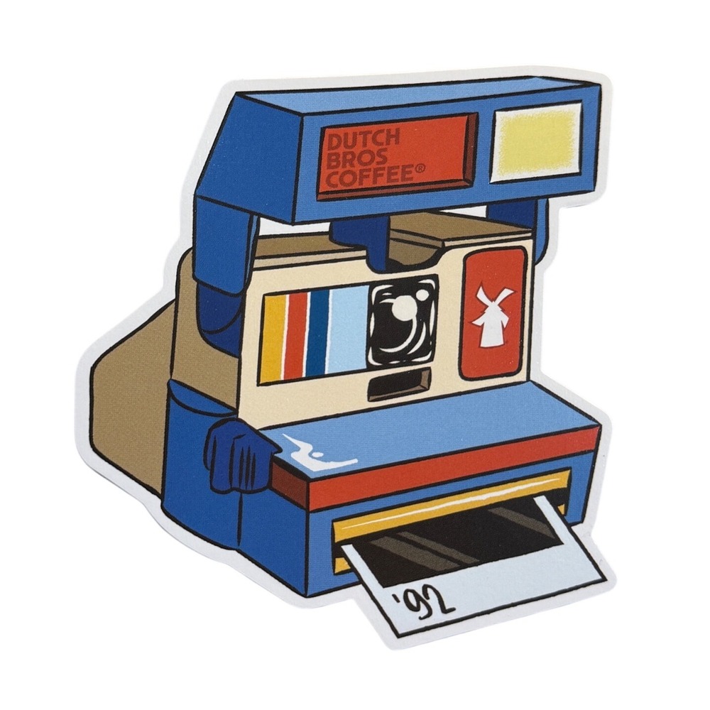 Dutch Bros Coffee Sticker Retro Polaroid Camera Windmill Logo August 2026